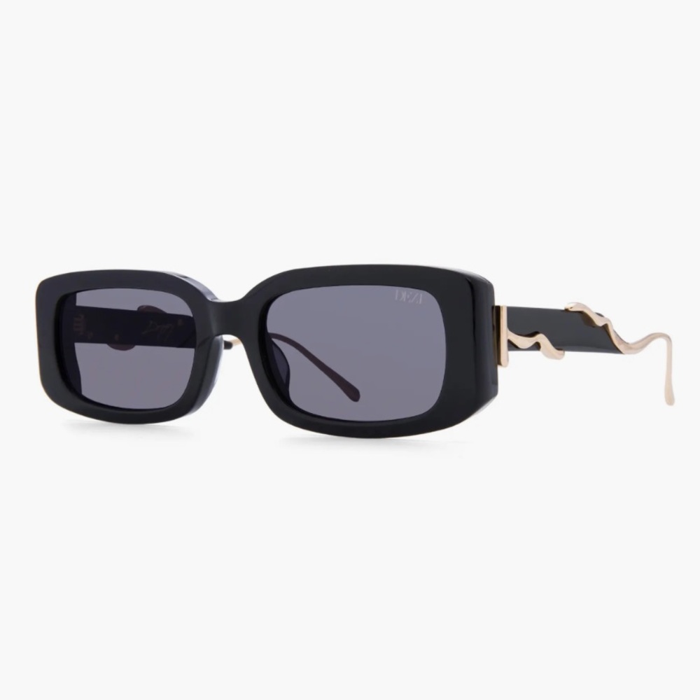 DEZI Drippy Square Sunglasses Black Grey Gold 55-20-140NWT
